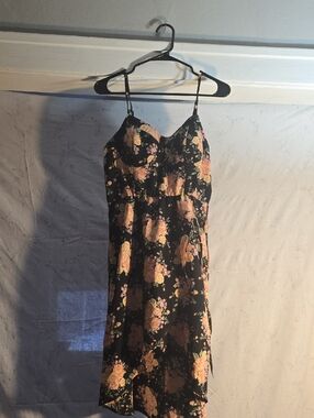 Lily Rose Black Floral Dress with Peach and Pink Roses